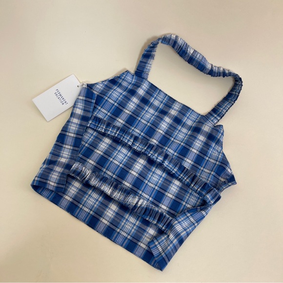 NWT PERMANENT VACATION Perception Halterneck in Blue Plaid Tartan Open Back - Picture 9 of 9